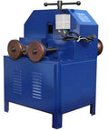 Hardcore Portable Electric Pipe Bender And Tube Roller Badass With Nine Round Plus Eight Square Dies For Cranking Out Smooth Big Radius Curves Lightning Fast 110V 1500W, blue metal frame with rollers.