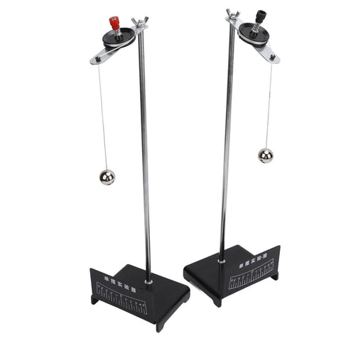 Single Pendulum Physics Demonstration Kit With Metal Ball and Clear Dial Vibrating Mechanical Motion Tool For Hands On Classroom Labs And Home Education features a pair of standing pendulums with metal balls and stable bases.
