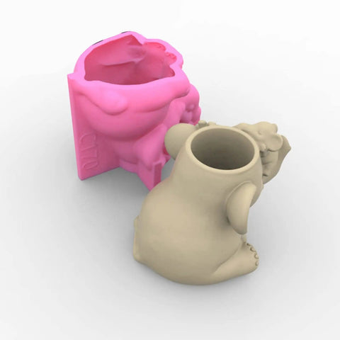 Elephant Planter Silicone Mold For Concrete Pots, Flexible DIY Molding Kit For Flower Pots Or Pen Holders shown with mold