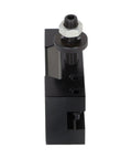 Pro Grade Wedge Type Quick Change Lathe Tool Holder Set Featuring Top Shelf Hardened Steel Construction And Rock Solid Performance For Mini Metal Lathes Precision Cutting, close-up view of tool post.
