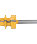 High Strength Reversible T Slot Router Bit With Tungsten Carbide Blade For Precise Woodworking Mortising And Splicing Joints Using 1/4 Inch Round Shank Cutter Tool, yellow cutter with steel shank.