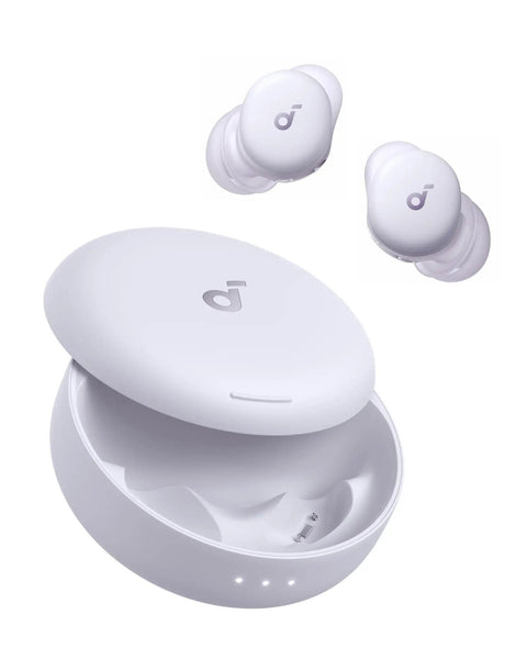Sleep Earbuds With Active Noise Cancellation And Snore Masking For Deeper Sleep, Ultra Comfortable For Side Sleepers, Passive Isolation, Eight To Ten Hour Battery, Rich Sleep Audio Headphones For Nighttime Rest in Mist Lilac with charging case.