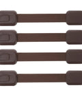 ABS Material Cabinet Locks 4 Pack For Cupboards And Drawers No Sweat Easy Peel And Stick Safety Straps, brown color, close-up view