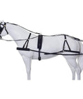 Stylish Adjustable Black Nylon Driving Harness For Horses Features Breeching Style With Patent Leather Blind Bridle Back Band