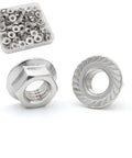 Serrated Flange Nuts Size 8-32, 304 Stainless Steel, Full Thread Hex Lock Nuts, 50 Pack