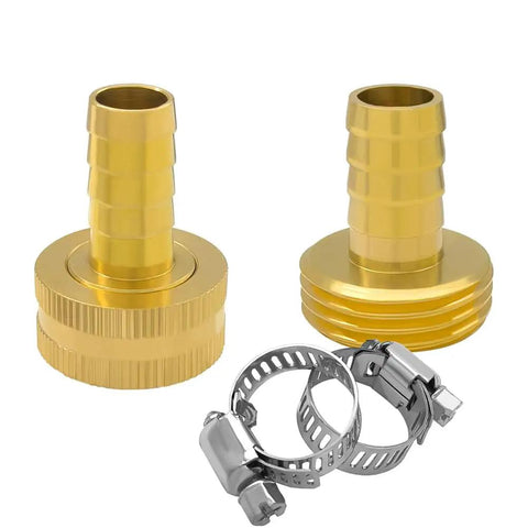 One Half Inch Garden Hose Repair Kit Brass Connector With Stainless Steel Clamps Includes Male And Female Hose End Fittings Durable Rustproof Mender For Easy Leak Fix