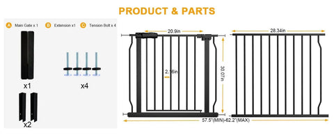 Extra Wide Indoor Baby Gate For Doorways And Stairs Pressure Mounted Walk Through Black Metal Gate With Auto Close Feature dimensions
