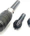Three Piece Pin Chuck Drill Bit Set For Tiny Jobs Built Tough, hardened steel with knurled grip and corrosion resistant finish.
