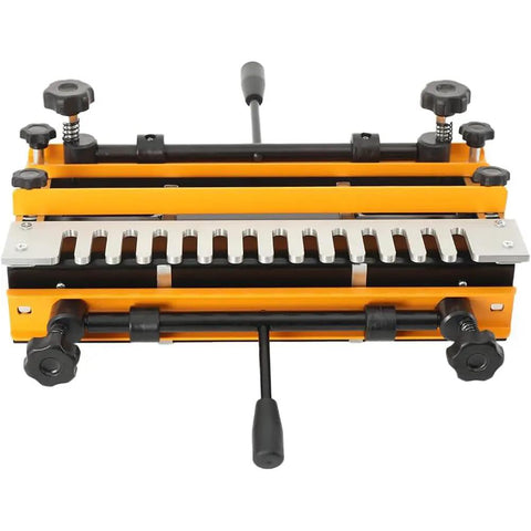 No Nonsense 12 Inch Dovetail Router Jig For Woodworking, rust proof aluminum body with adjustable clamps and routing slots.