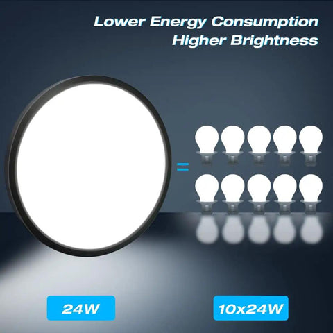 Two Pack LED Flush Mount Ceiling Lights 12 Inch 24W Ultra Bright Flat Black Modern Fixture 5000K Daylight White 3200 Lumens