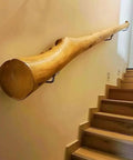Rock Solid Wood Wall Mounted Stair Handrail With Tight Non Slip Grip For Indoor Outdoor Stairs No Sweat Installation Heavy Duty Safety Railing Available In Multiple Lengths, close view of natural wood grain and organic shape.
