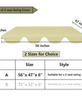 Waterproof Swing Canopy Cover For Outdoor Porch Swing Top Replacement, UV Resistant Canopy Only, 56x47x6 Inches, size chart