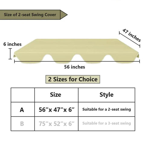 Waterproof Swing Canopy Cover For Outdoor Porch Swing Top Replacement, UV Resistant Canopy Only, 56x47x6 Inches, size chart