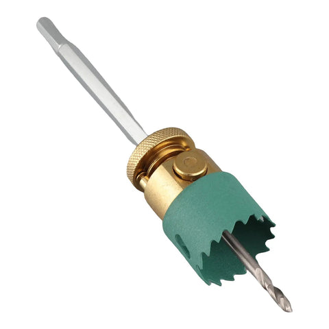 Heavy Duty Alloy Steel Hole Saw Kit With Integrated Dust Bowl Arbor For Drilling Clean Deep Holes In Solid Wood Plywood And Lumber Projects Perfectly Sized At 125mm Or 1.57 Inches For Serious DIYers And Pros Who Need A Reliable Cut Every Single Time. 125mm hole saw arbor with hex shank and dust bowl for wood