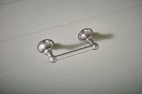 Vale Brushed Nickel Double Post Pivoting Toilet Paper Holder Wall Mounted Lavatory Tissue Storage for Bathroom