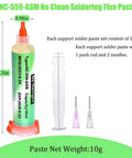 Product image of No Clean Flux Paste For Electronics, 10cc viscous soldering liquid with push rod and 2 needles.