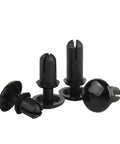 Plastic R Type Expansion Rivet Clips Tight Lock PCB Board Fasteners Swap It Out Hardware Replacement Screw Alternative Heat Resistant Quick Install 150 Pack Black in close-up view.