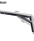 Two Pack Folding Shelf Brackets Black Heavy Duty Steel Collapsible Hinges 14 Inch with measurements visible