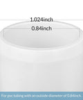 Close-up of Half Inch PVC Pipe End Cap Plug Socket Adapter, white, showing OD measurement of 0.84 inches for DIY furniture projects.