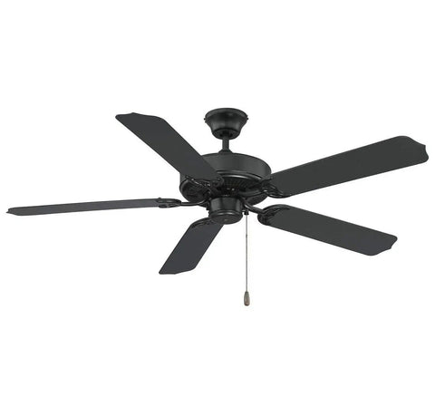 Downrod Mount Ceiling Fan With Five Black Blades Flat Black Finish 52 Inch Sweep Indoor Outdoor Safe Mission Style 120 Volt