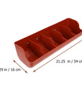 Heavy Duty Five Compartment Piglet Feed Trough With No Sweat Plastic Livestock Manger For Farm Hog Water And Dry Food Swine Station showing dimensions 21.25 in by 6.29 in.