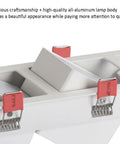 Adjustable LED recessed downlight's all-aluminum lamp body with clips, showcasing high-quality craftsmanship.