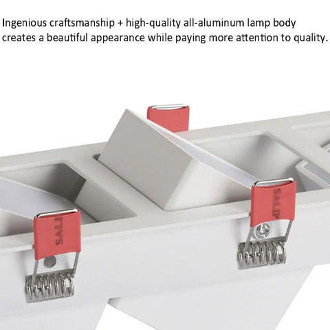 Adjustable LED recessed downlight's all-aluminum lamp body with clips, showcasing high-quality craftsmanship.