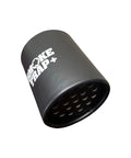 Black filter cartridge for Smoke Trap set showing vented end design, labeled with "Smoke Trap+" for Replaceable Filter Cartridges For Smoke Trap Set With Four Stage HEPA And Activated Coconut Carbon To Eliminate Smoke And Odor Zero Plastic Waste Long Lasting 500 Plus Exhales Easy Swap Maximum Airflow During Exhale Eco Friendly Filtration.