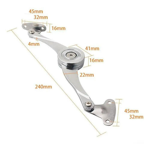 Tough As Nails Adjustable Random Stop Hinges For Kitchen Cabinet Doors, zinc alloy construction, polished finish, detailed dimensions.