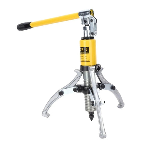 Heavy Duty 5 Ton Hydraulic Gear Puller Separator With 3 Jaws Bearing Hub Removal Tool Kit featuring yellow steel body