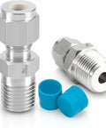 2 Pack 316 Stainless Steel Compression Tube Fittings 6mm OD to 1 Quarter Inch NPT Male Straight Adapter With Double Ferrules For Oil, Chemical, And Natural Gas Lines