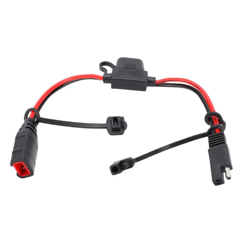 Hella Durable SAE Extension Cable For Charger One Foot 14AWG Cord With 20 Amp Rating, showing red and black connectors.