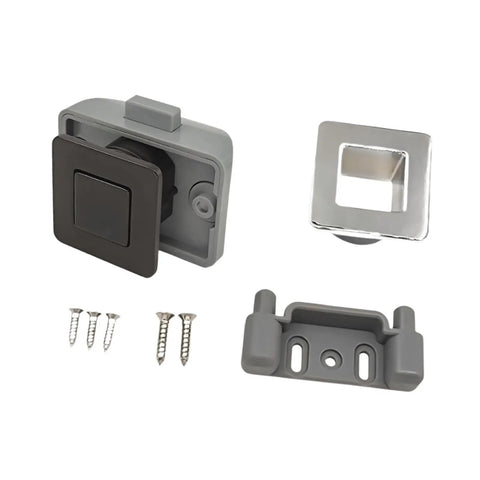 Push Button Latch Lock For 15mm Thick Door Panels Black Heavy Duty Push Lock Cabinet Latch with screws and accessories.