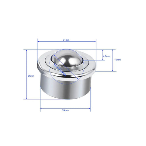 Top Shelf Roller Ball Transfer Bearings And Casters For Industrial Conveyor Rig featuring 5/8 inch steel ball, carbon housing, dimensions 31mm x 21mm.