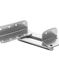 Side view of aluminum foldable boat seat hinge with dual mounting plates and screw holes; marine use, 200 kg load capacity.