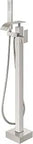 Freestanding Tub Filler Floor Mount Bathtub Faucet With Single Handle Brass Tub Faucets And Handheld Shower Waterfall Spout Brushed Nickel