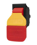 Dual Voltage Emergency Stop Paddle Switch 16 Amp with red and yellow handle for machine safety lock, suitable for table saws.
