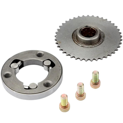 Heavy Duty Motorcycle Starter Clutch Assembly With Curved Overrunning Clutch And Included Body Tooth Screw For 50Cc 70Cc 90Cc 110Cc 125Cc Atv parts in metallic finish.