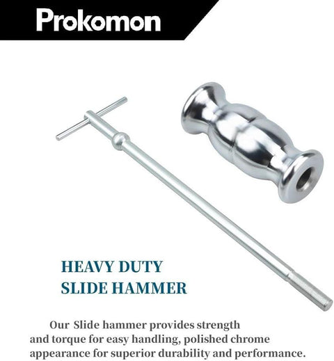 Rear Axle Bearing Puller Kit With Slide Hammer Yoke And 3 Adapters, Heavy Duty Bearing Removal Tool, chrome slide hammer and T-handle