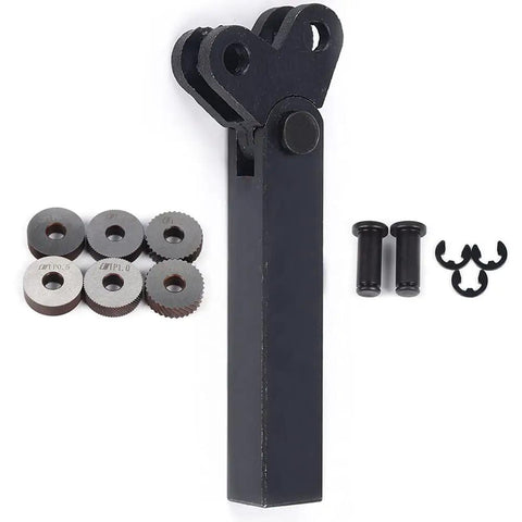 Pro Grade Diagonal Dual Wheel Linear Knurling Tool For Metal Lathe Turning with knurling wheels and accessories shown