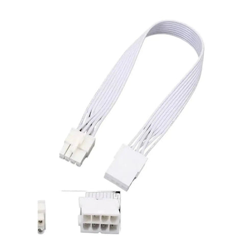 Beefy PCIe to 8 Pin Extension Cable Featuring Tinned Copper Conductors for Steady Gpu Power Delivery and Flame Retardant PVC Jacket, white color.