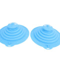 Two SUNGOOYUE Silicone Tub Stoppers in blue, featuring a groove design and smiling face for easy sink use.