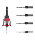 Five Piece Countersink Drill Bit Set With Auto Depth Stop And Pilot Drill One Quarter Inch Hex Shank Tungsten Carbide Two Flute Bits