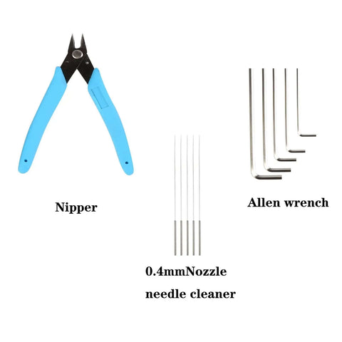 All In One 3D Printer Maintenance Tool Kit With Brass Nozzles For K1 K1C K1 Max K2 K2 Pro K2 Plus Ender 3 tools including nipper, allen wrench, and nozzle cleaner
