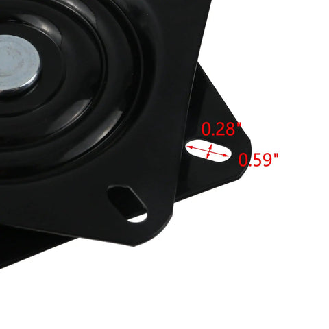 Heavy Duty Black 5 Inch Swivel Replacement Plate For Bar Stools with dimensions, cold rolled steel, for smooth spin and stability.