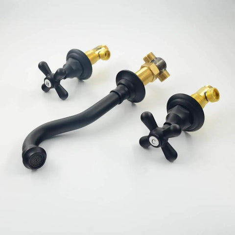 Dope Wall Mounted Bathroom Faucet With Dual Cross Handles Rough In Valve And Widespread Waterfall Spout In Wall For 3 Hole Basin Lavatory Oil Rubbed Bronze Finish Vessel Sink Friendly