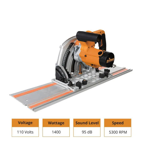 Kickass Six And One Half Inch Plunge Track Saw With 1400 Watt Engine Cuts Clean And True With Rock Solid Rail Tracking For Stress Free Woodworking Featuring Super Comfy Handles And Onboard Storage Rack