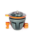 Precision Camera Leveling Base Featuring Smooth Rotating Bubble Level With One Quarter Twenty Screw Thread And Slide Sleeve Adapter in metallic slate gray.