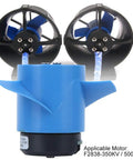 Beefy 12Kg Thrust RC Underwater Thruster With 60mm Propeller, dual thrusters, blue motor housing, 6000 RPM, for deep dive RC use.