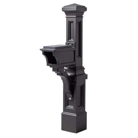 Atherton Mail Post For Side And Undermount Mailboxes, no-fuss install, onyx black finish, large durable plastic construction, front view